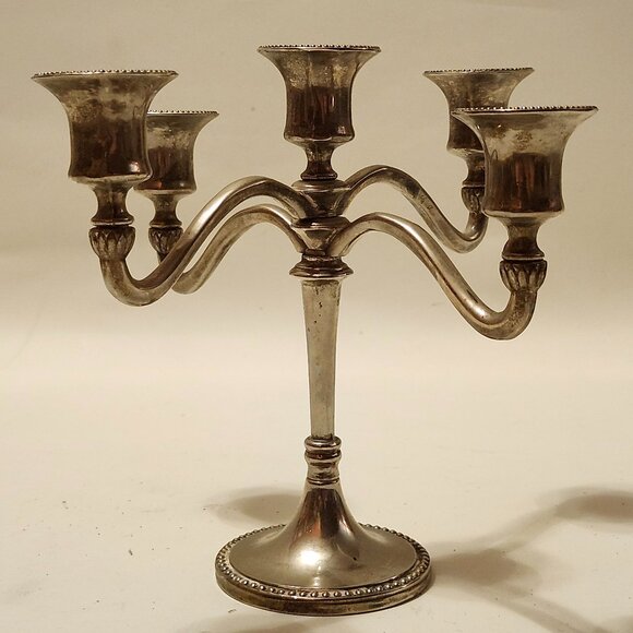 Vintage Silver 5-Arm Candelabra Candle Holder  7" - Picture 2 of 10